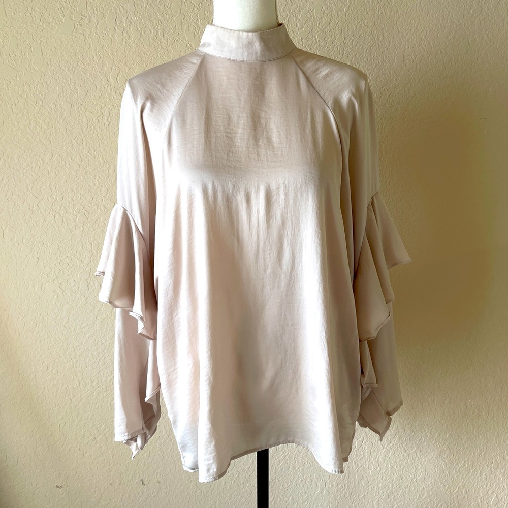 H&M Long Romantic Long Sleeve Beige Top Size 8